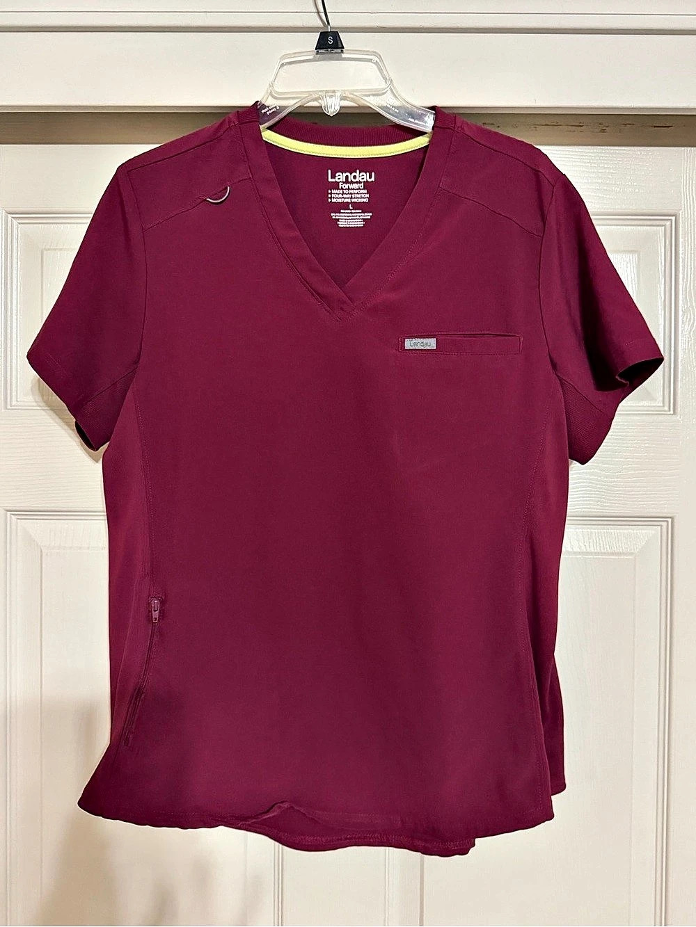Landau Forward Women’s Burgundy V-Neck Scrub Top Size L